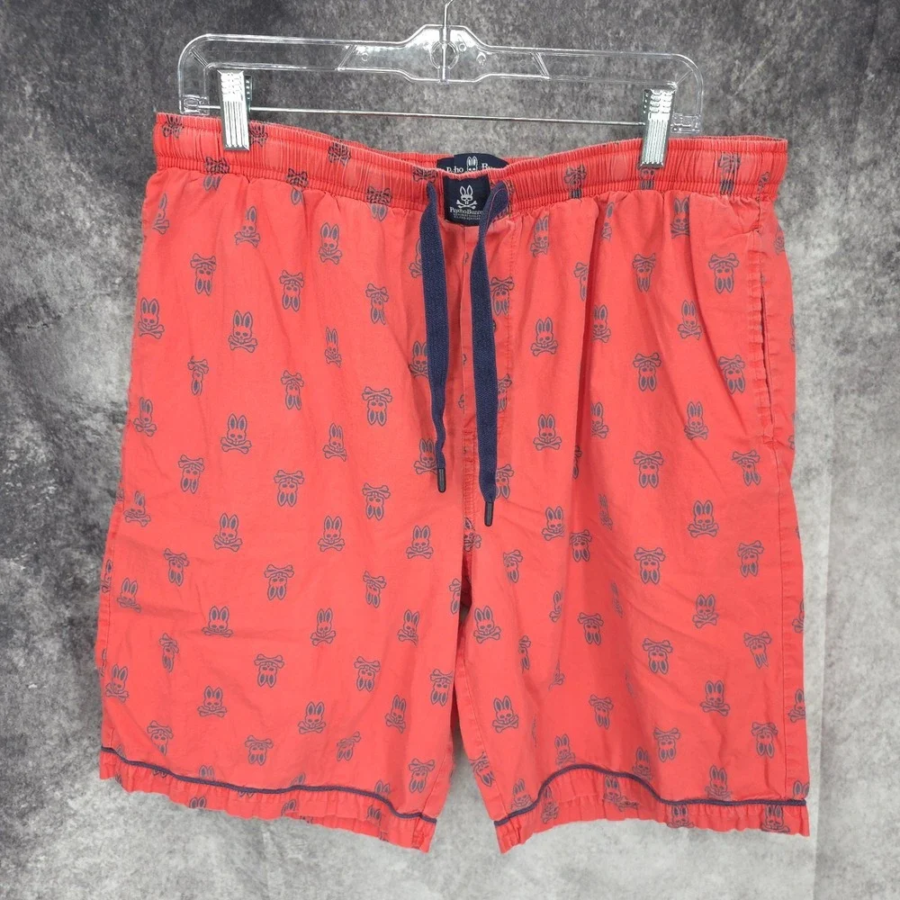 Psycho Bunny Board Shorts Mens Large Orange‎ Swim Trunks AOP